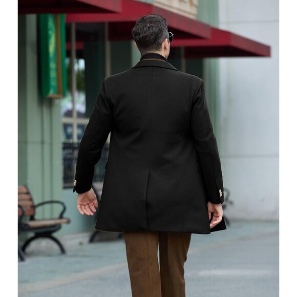 Mens Black Winter Jacket Trench Coats for Men Long Jackets Warm Double - Picture 6 of 7